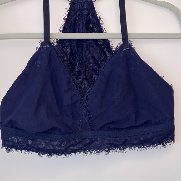 XL navy Aerie Racerback Bralette, Eyelash Lace Bra Adjustable Straps EUC 1X blue - Picture 5 of 14